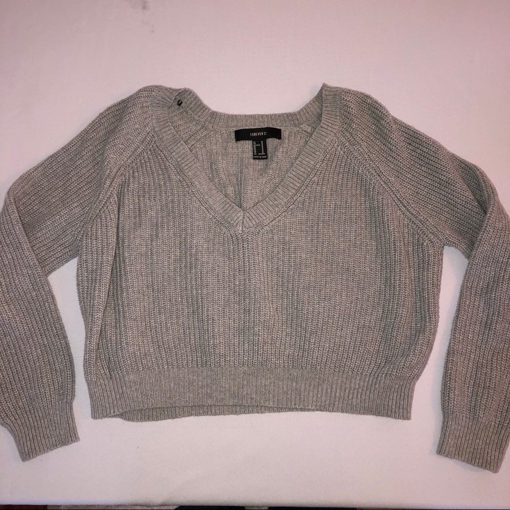 Cropped Gray Vneck Sweater